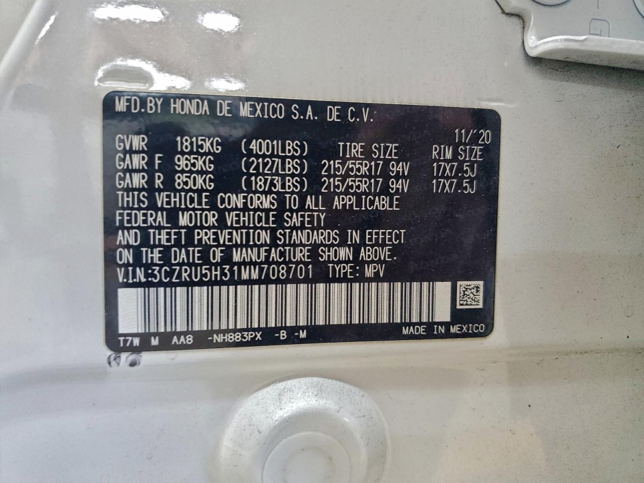 2021 HONDA HR-V LX photo 12