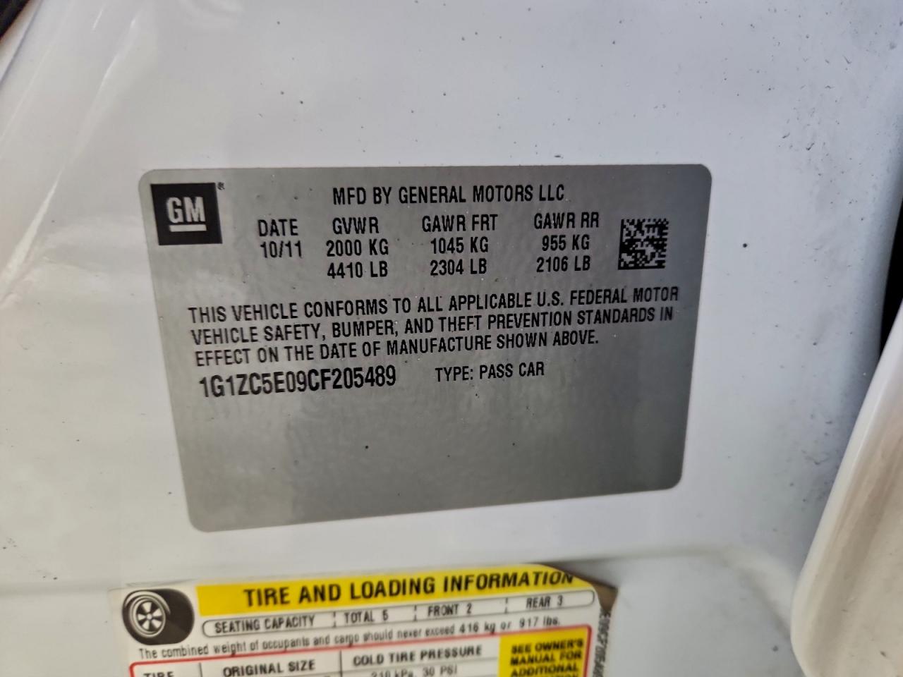 2012 CHEVROLET MALIBU 1LT photo 12