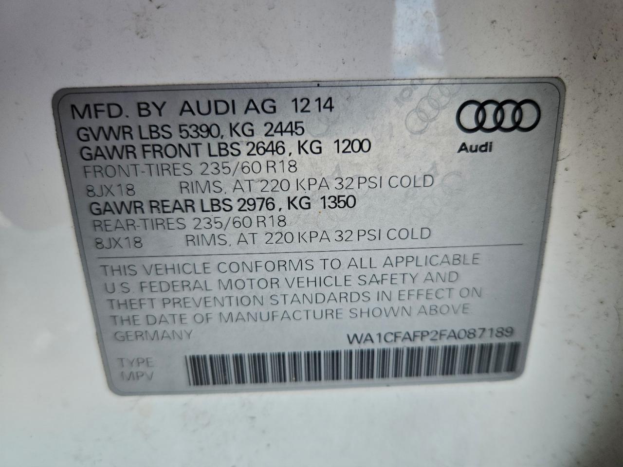 2015 AUDI Q5 PREMIUM photo 14