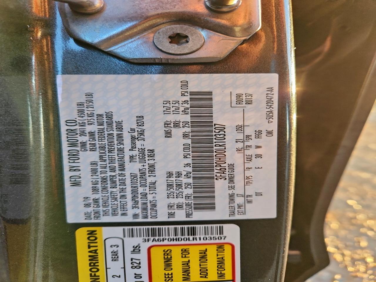 2020 FORD FUSION SE photo 12