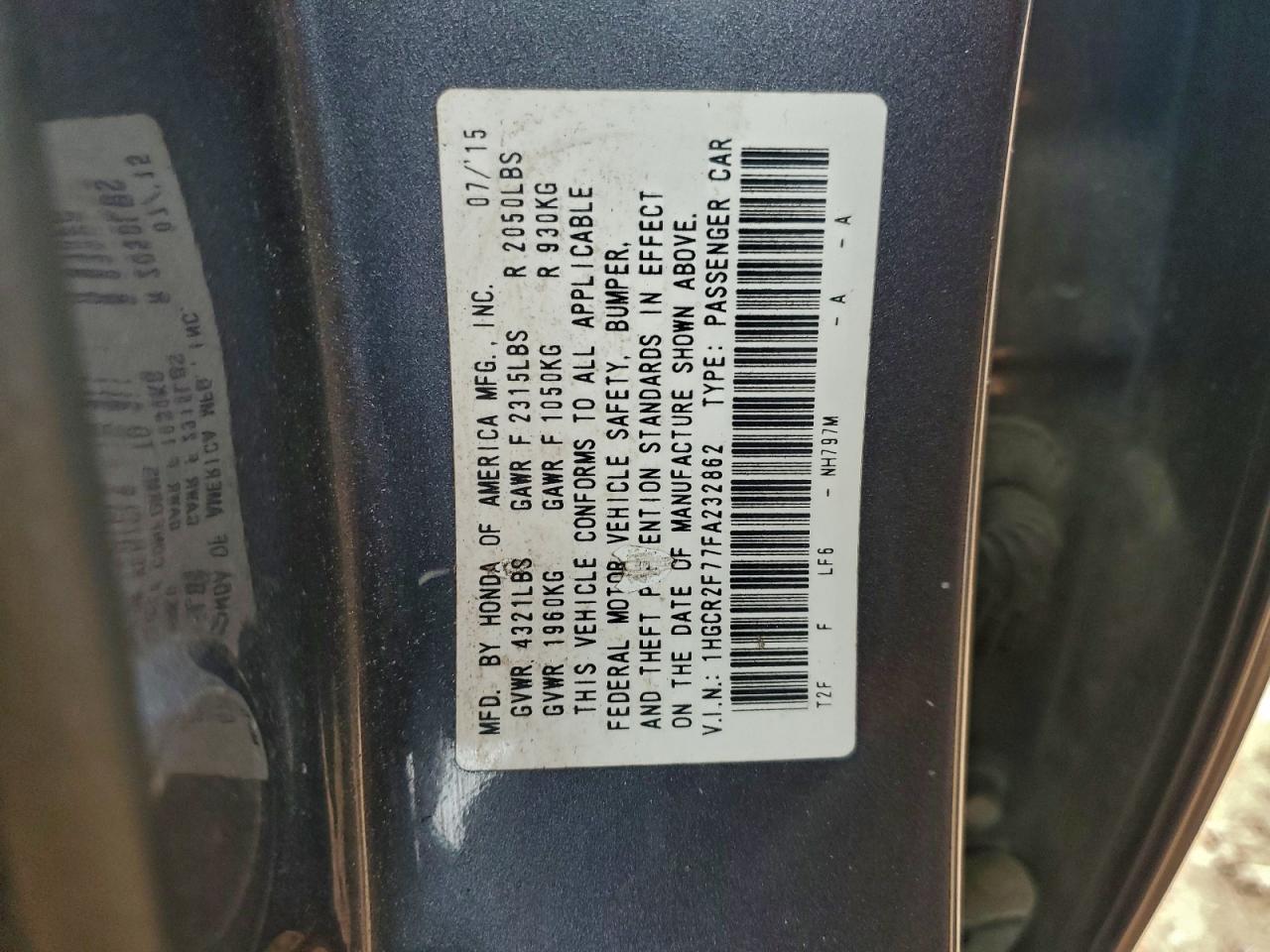 2015 HONDA ACCORD EX photo 13