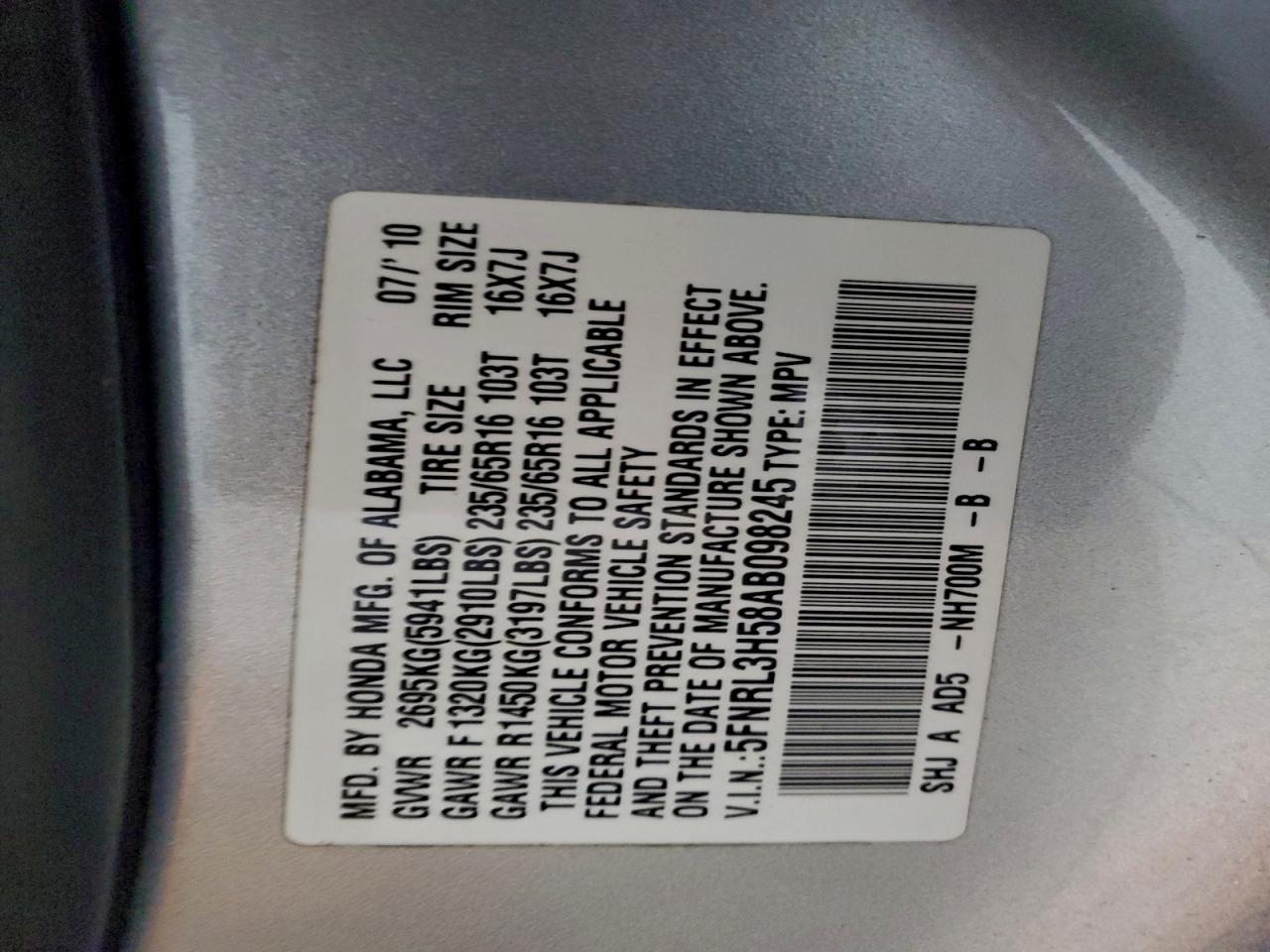 2010 HONDA ODYSSEY EX photo 13