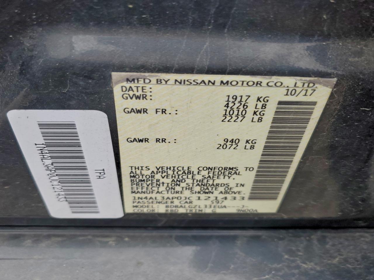 2018 NISSAN ALTIMA 2.5 photo 12