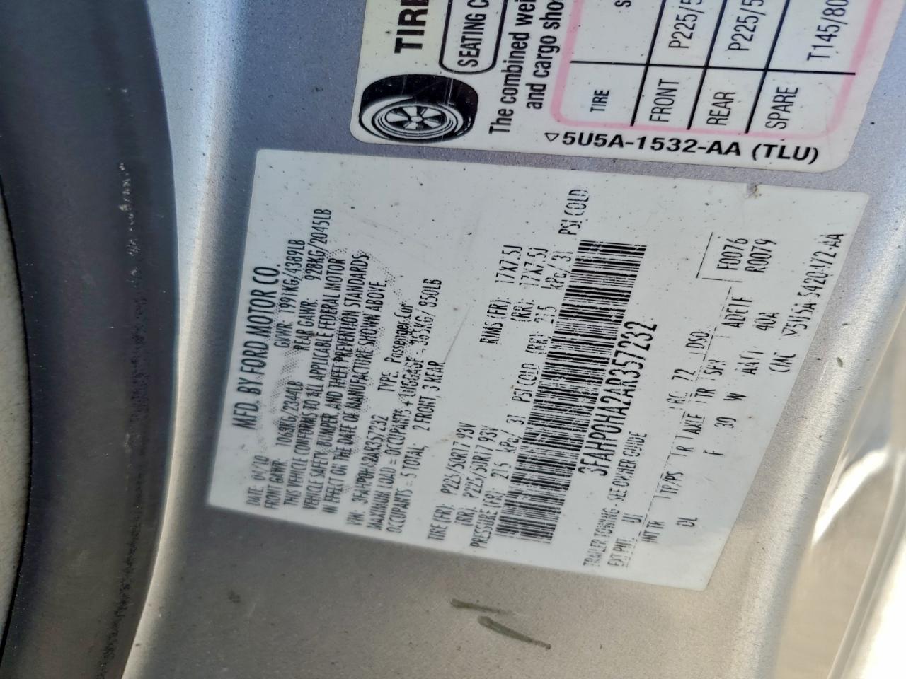 2010 FORD FUSION SE photo 12