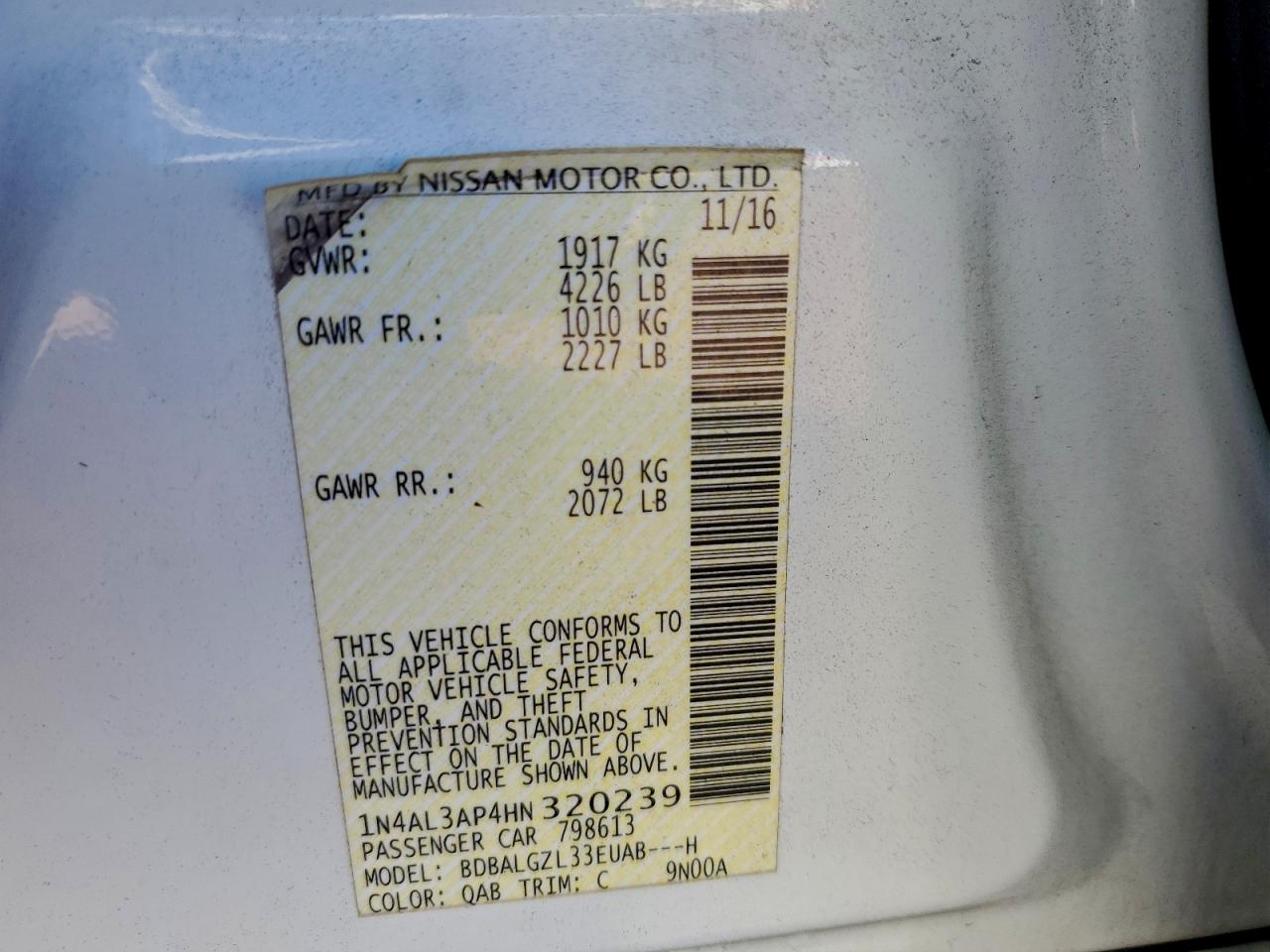 2017 NISSAN ALTIMA 2.5 photo 13