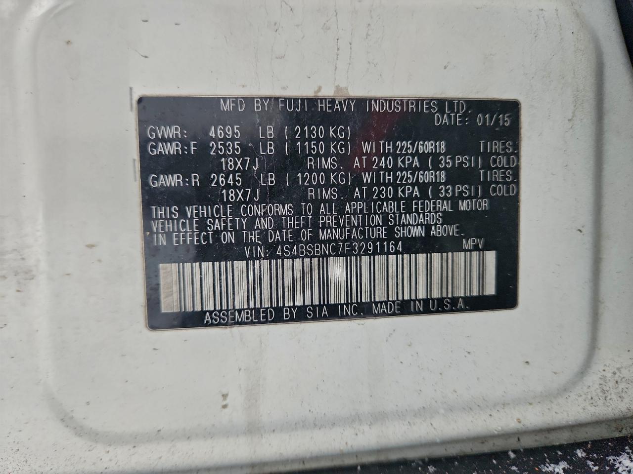 2015 SUBARU OUTBACK 2.5I LIMITED photo 12