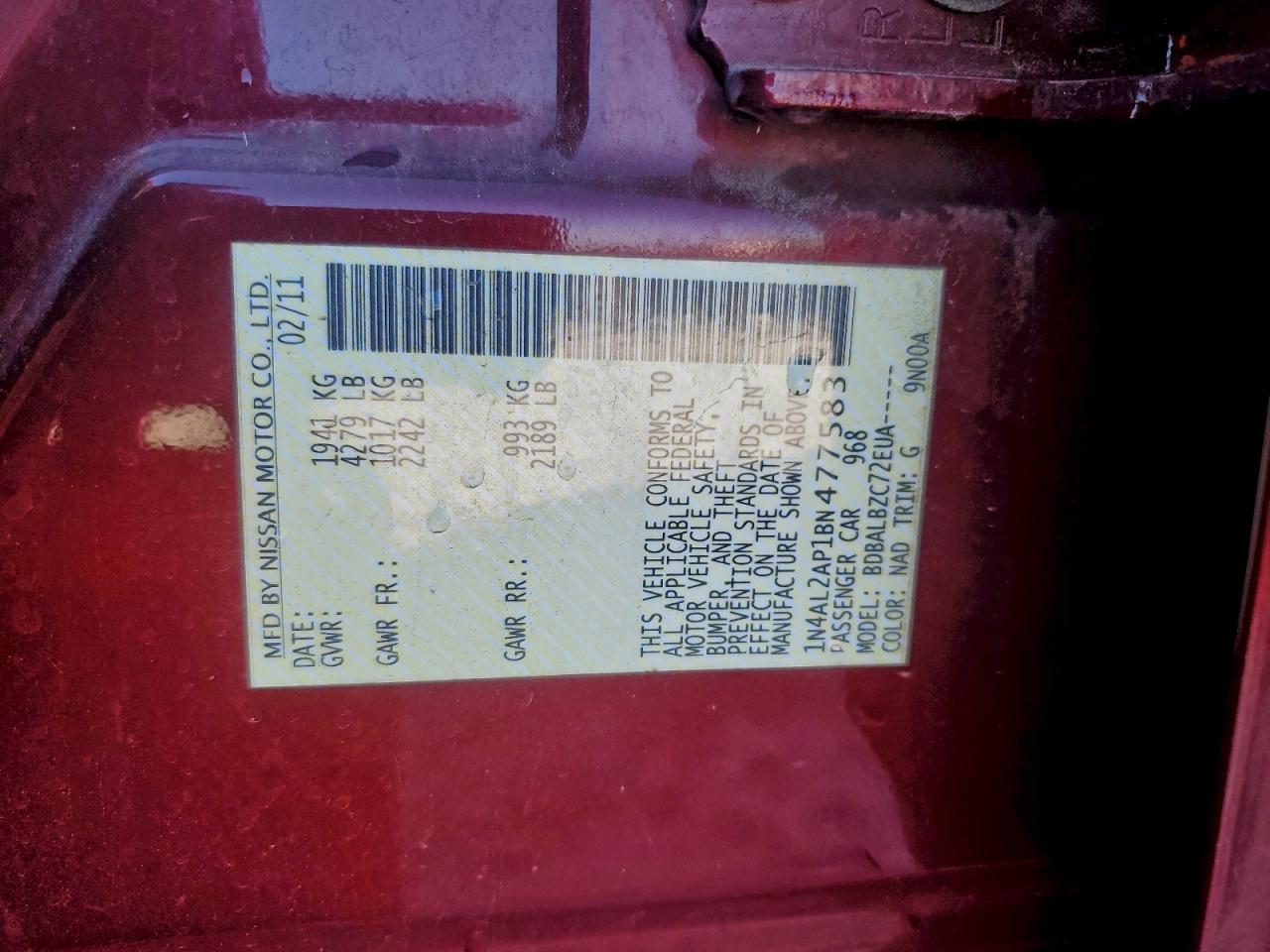 2011 NISSAN ALTIMA BASE photo 13