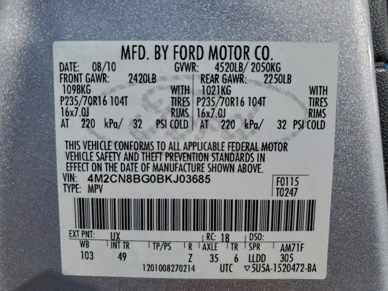 2011 MERCURY MARINER photo 14