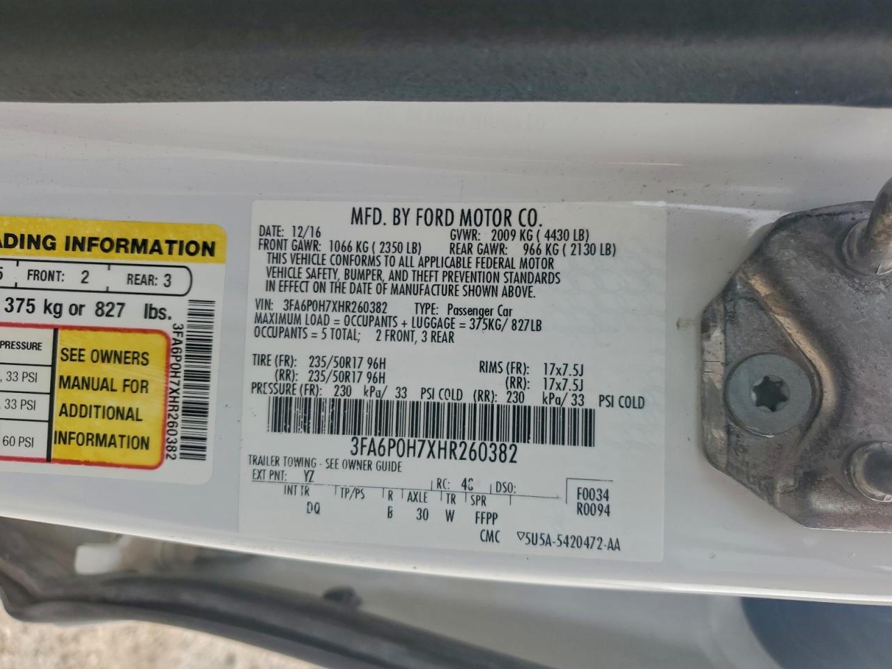 2017 FORD FUSION SE photo 12
