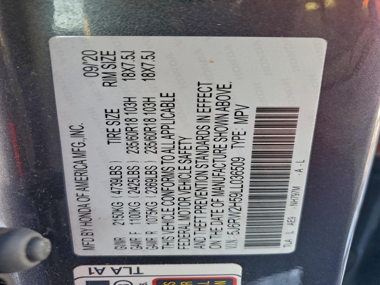 2020 HONDA CR-V EX photo 14