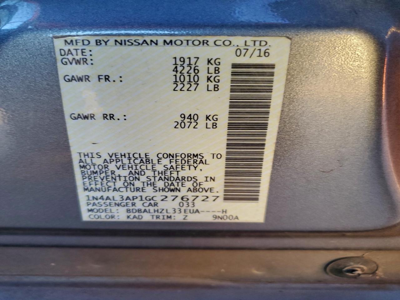 2016 NISSAN ALTIMA 2.5 photo 12