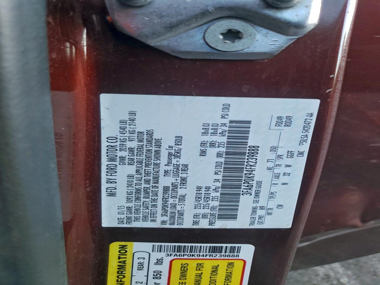2015 FORD FUSION TITANIUM photo 12