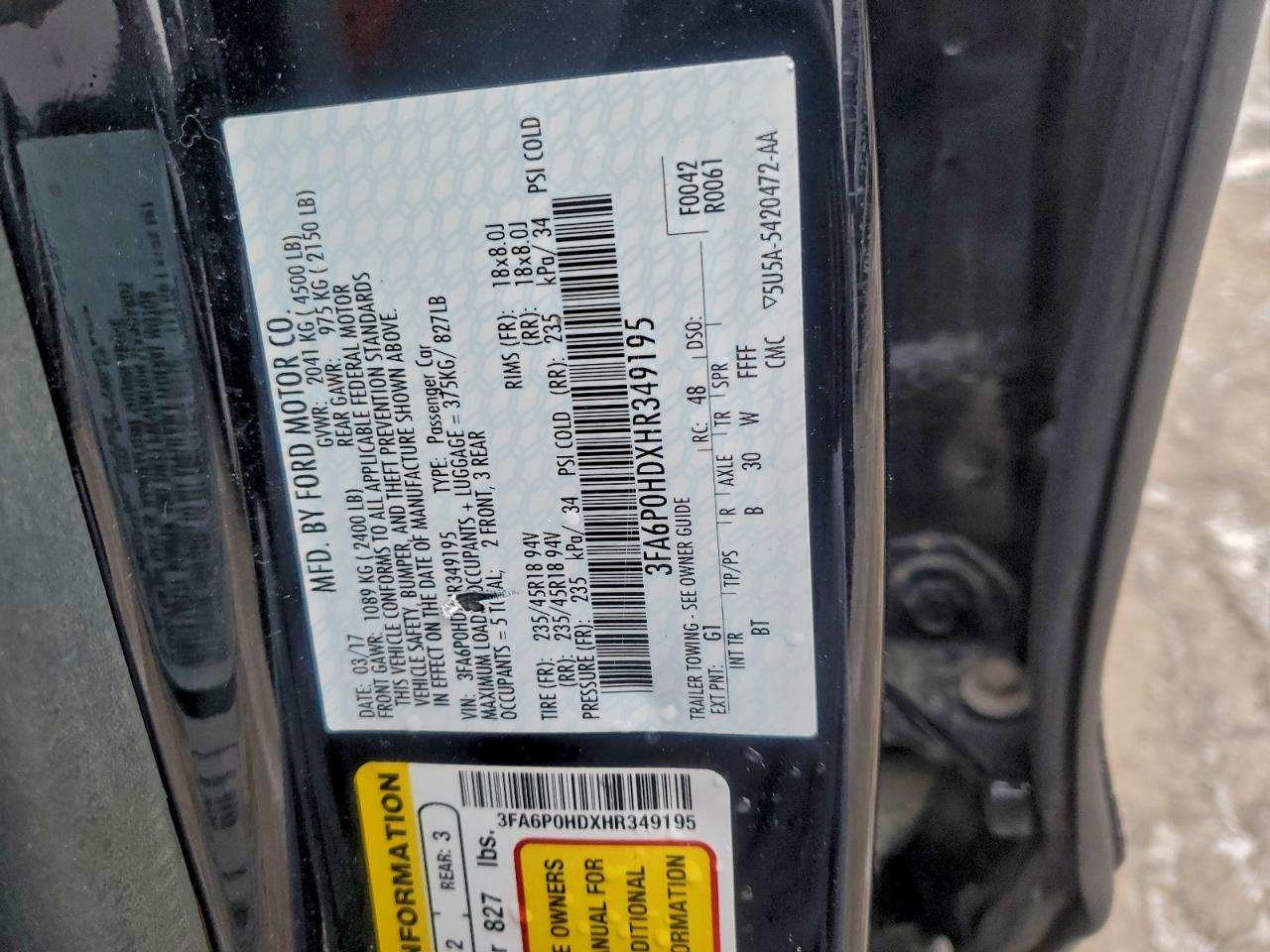 2017 FORD FUSION SE photo 12