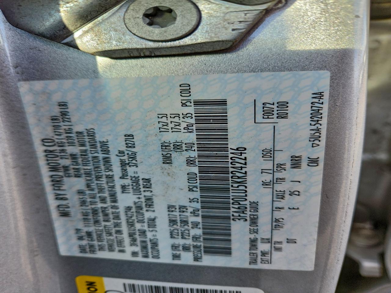 2019 FORD FUSION SE photo 12
