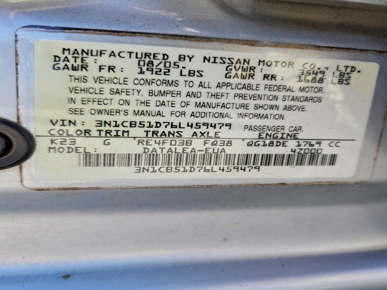 2006 NISSAN SENTRA 1.8 photo 12