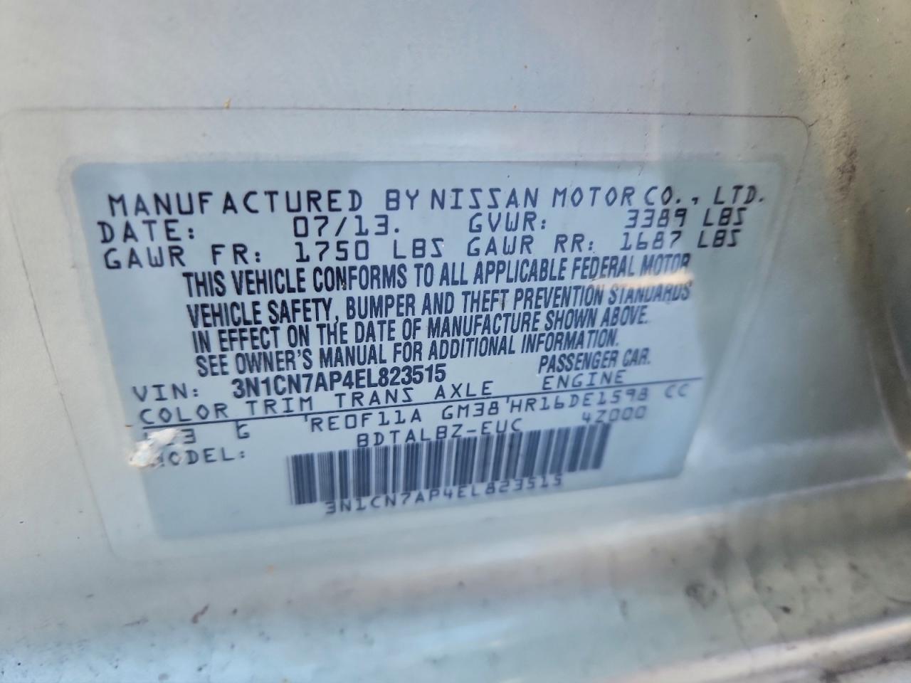 2014 NISSAN VERSA S photo 12