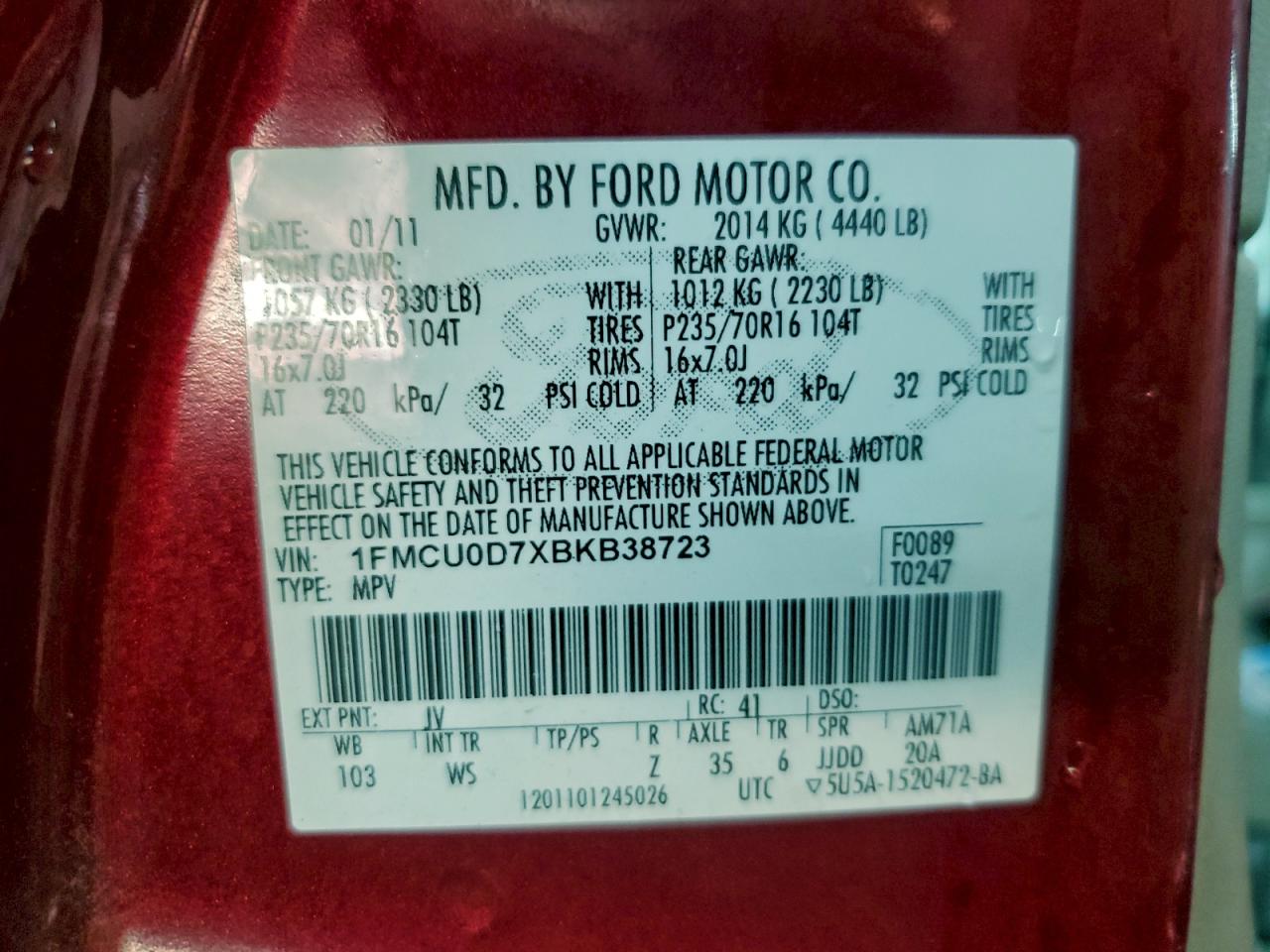 2011 FORD ESCAPE XLT photo 12