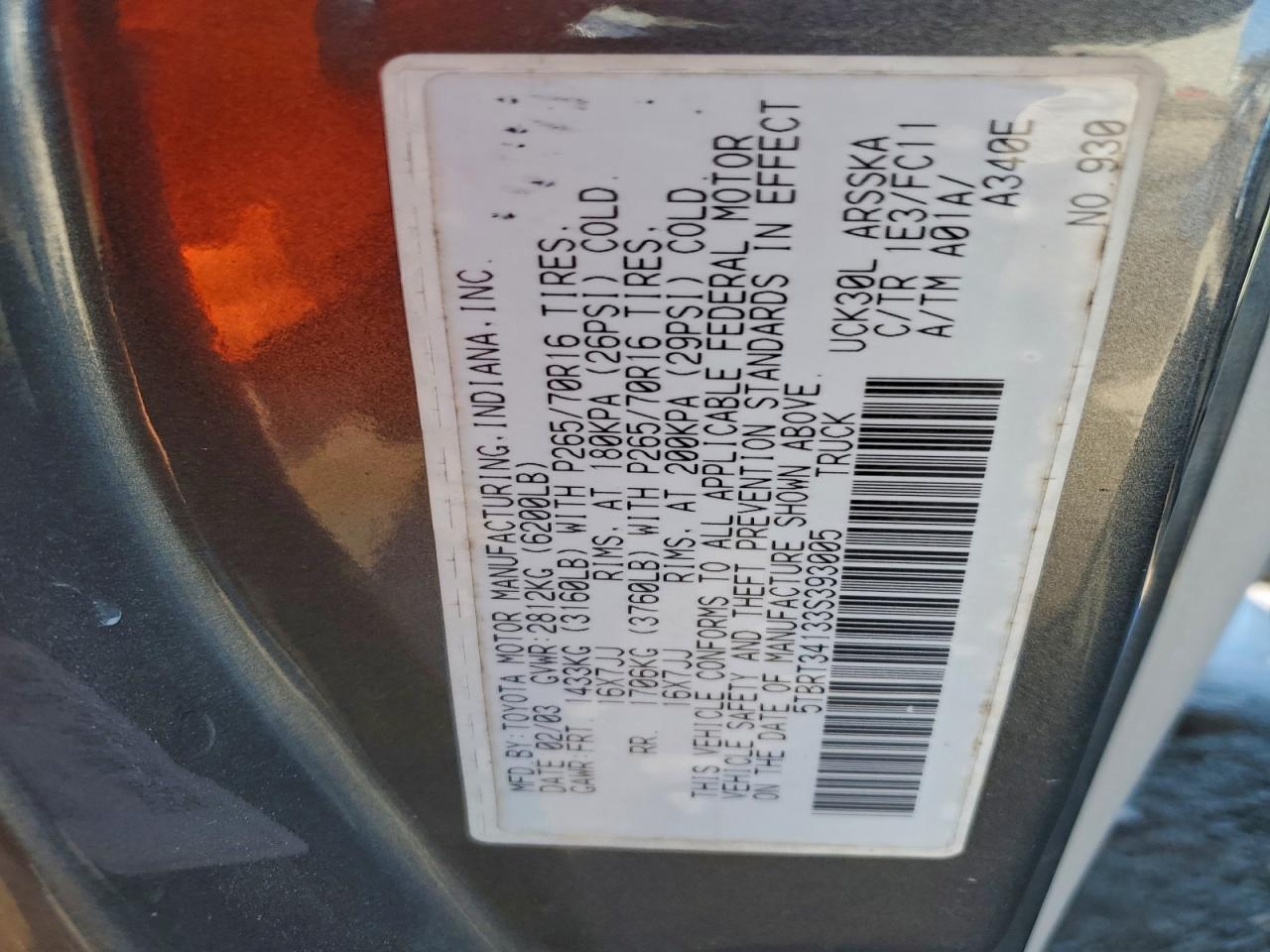2003 TOYOTA TUNDRA ACCESS CAB SR5 photo 13