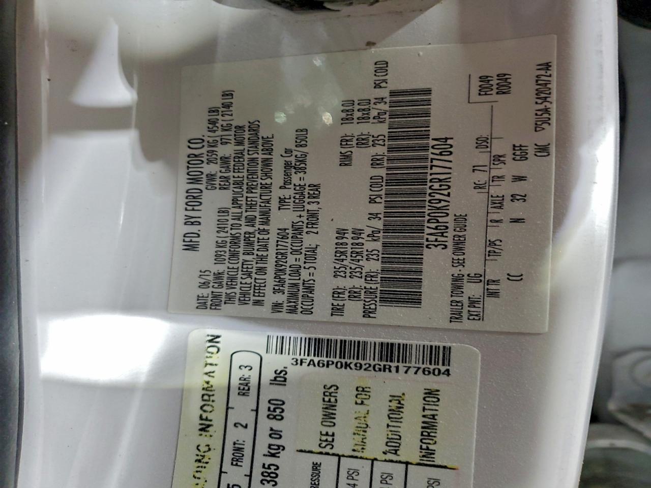 2016 FORD FUSION TITANIUM photo 12