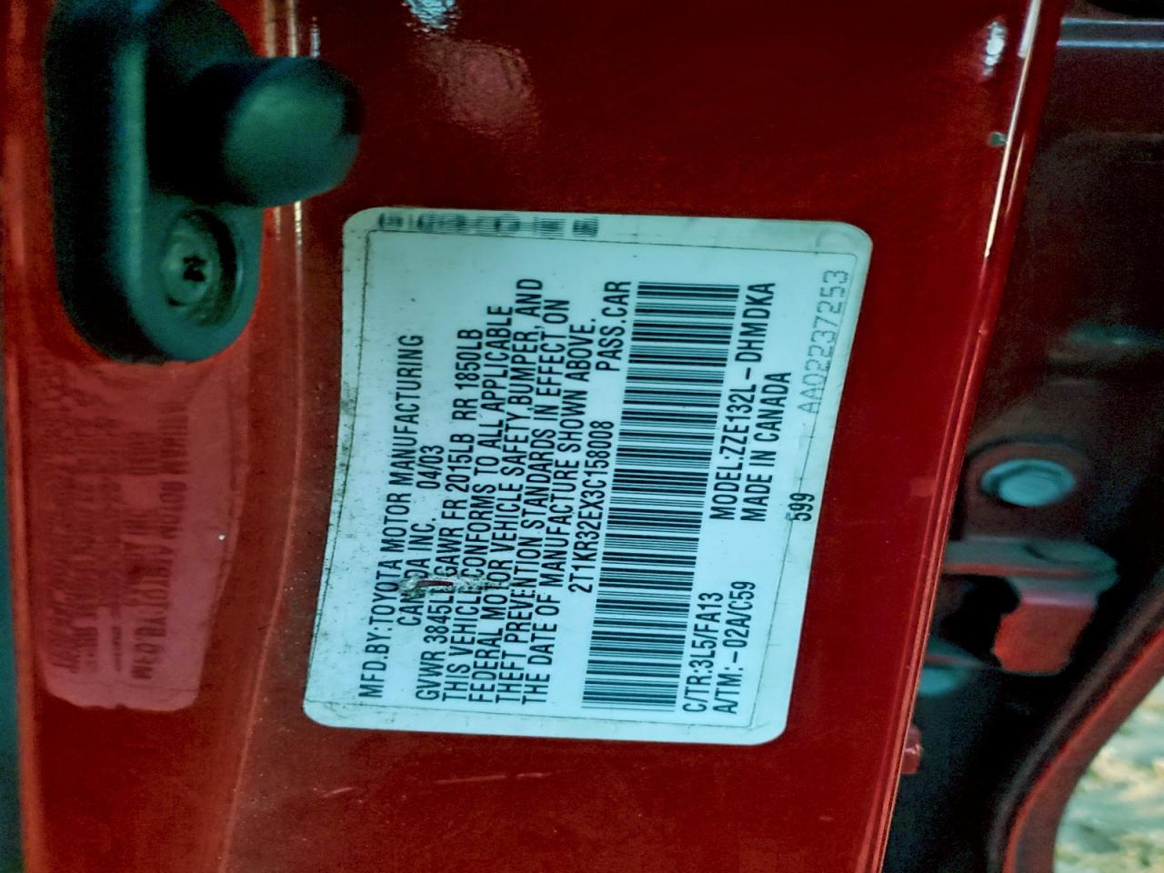 2003 TOYOTA COROLLA MATRIX XR photo 13