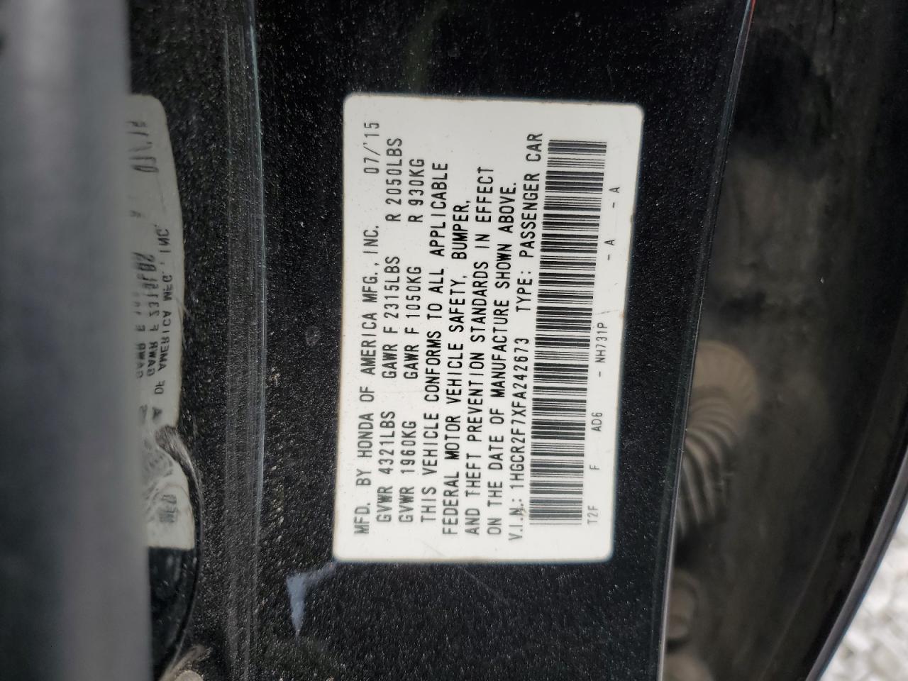 2015 HONDA ACCORD EX photo 13