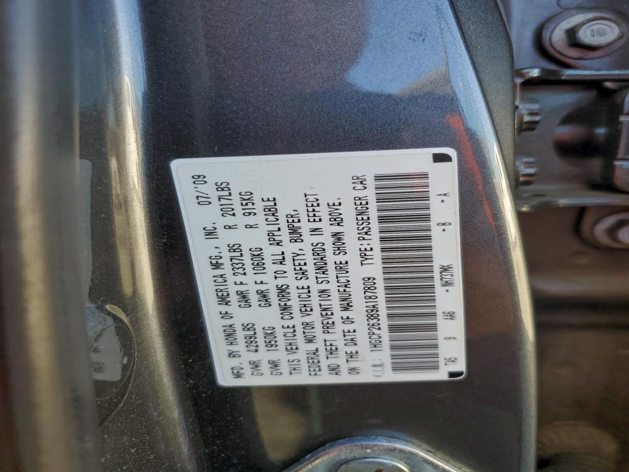2009 HONDA ACCORD LX photo 12