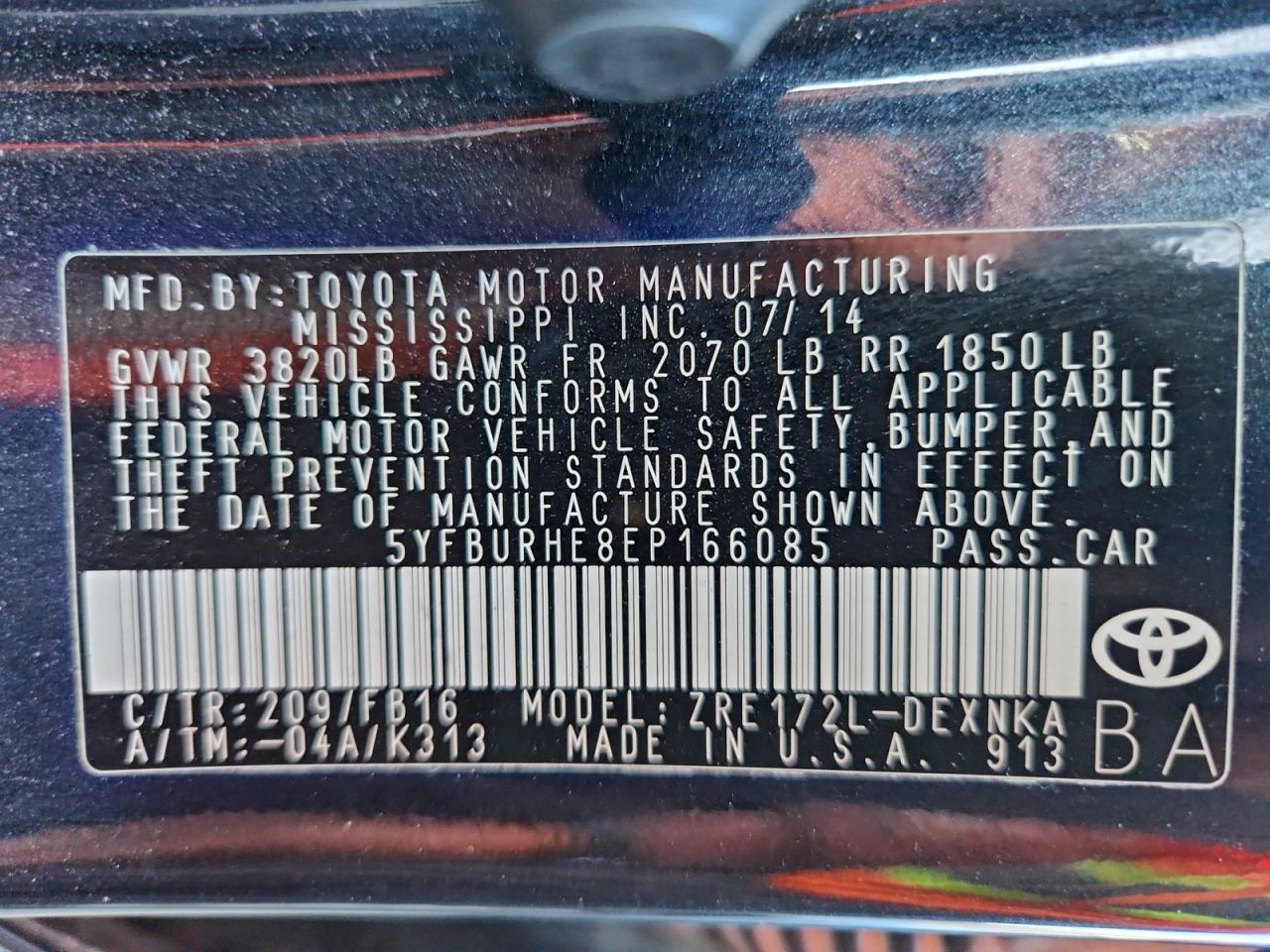 2014 TOYOTA COROLLA L photo 12