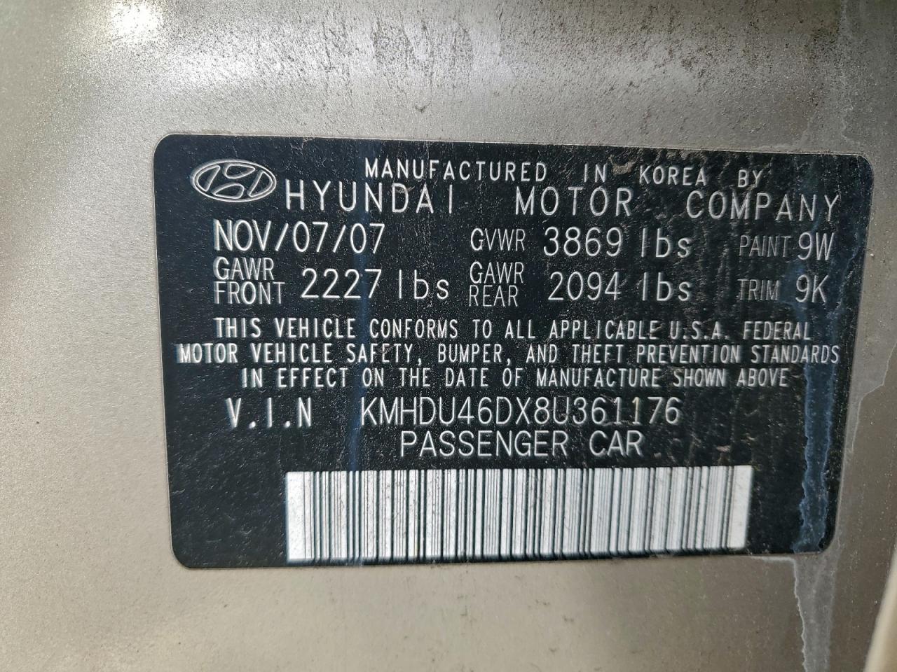 2008 HYUNDAI ELANTRA GLS photo 12