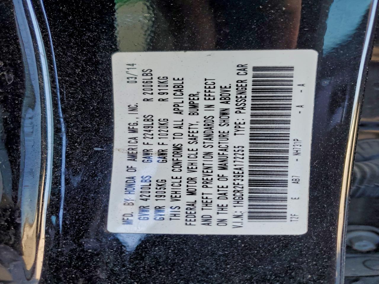 2014 HONDA ACCORD LX photo 12