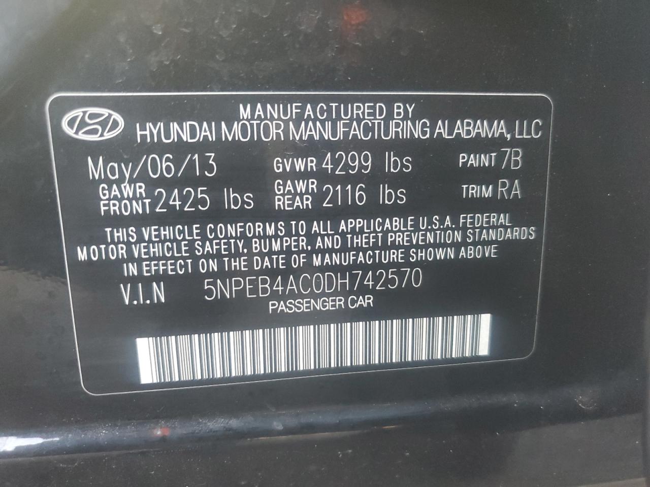 2013 HYUNDAI SONATA GLS photo 34