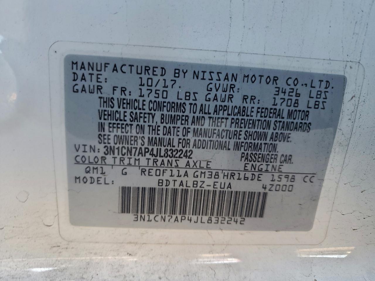 2018 NISSAN VERSA S photo 12