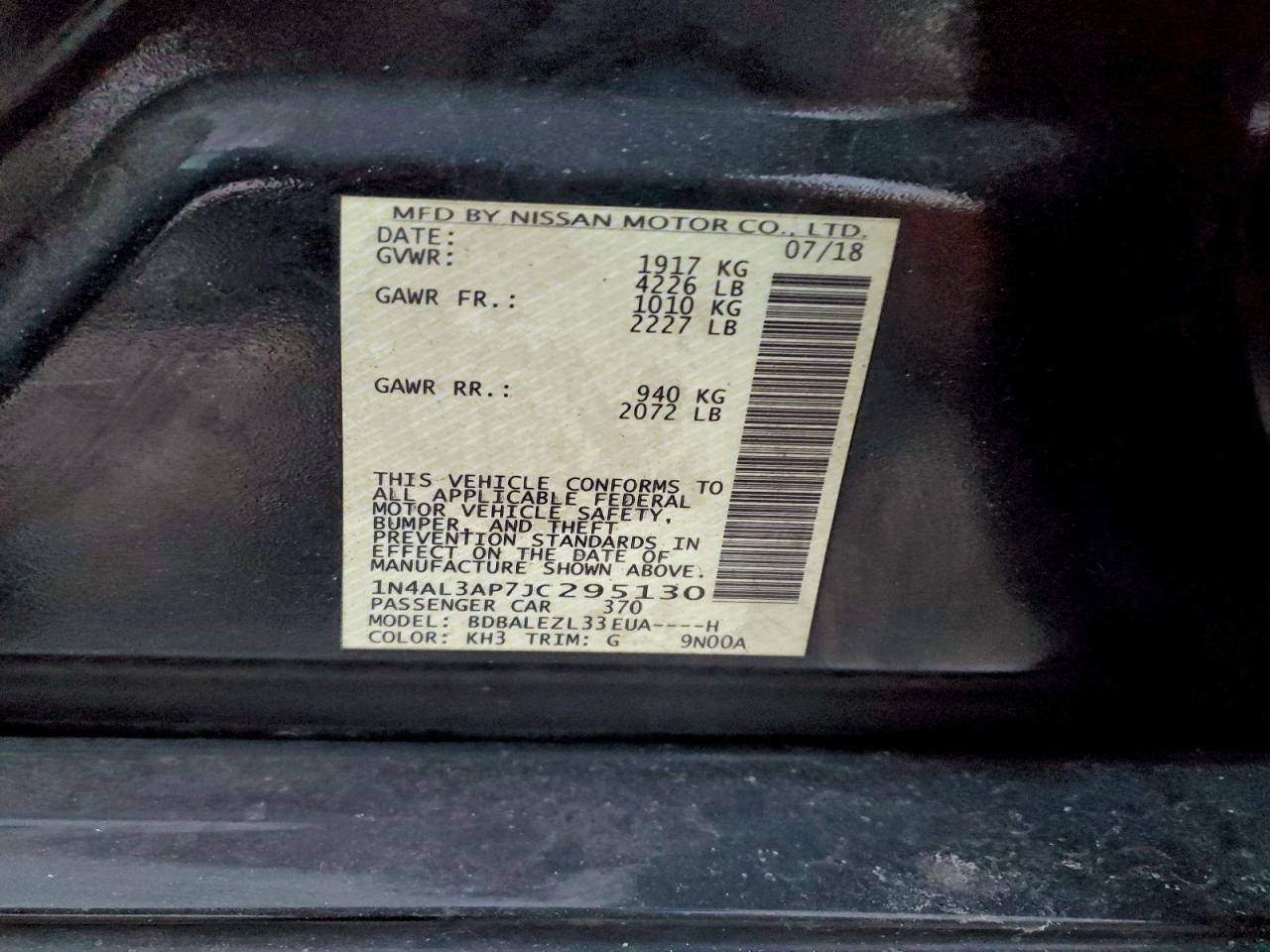 2018 NISSAN ALTIMA 2.5 photo 12