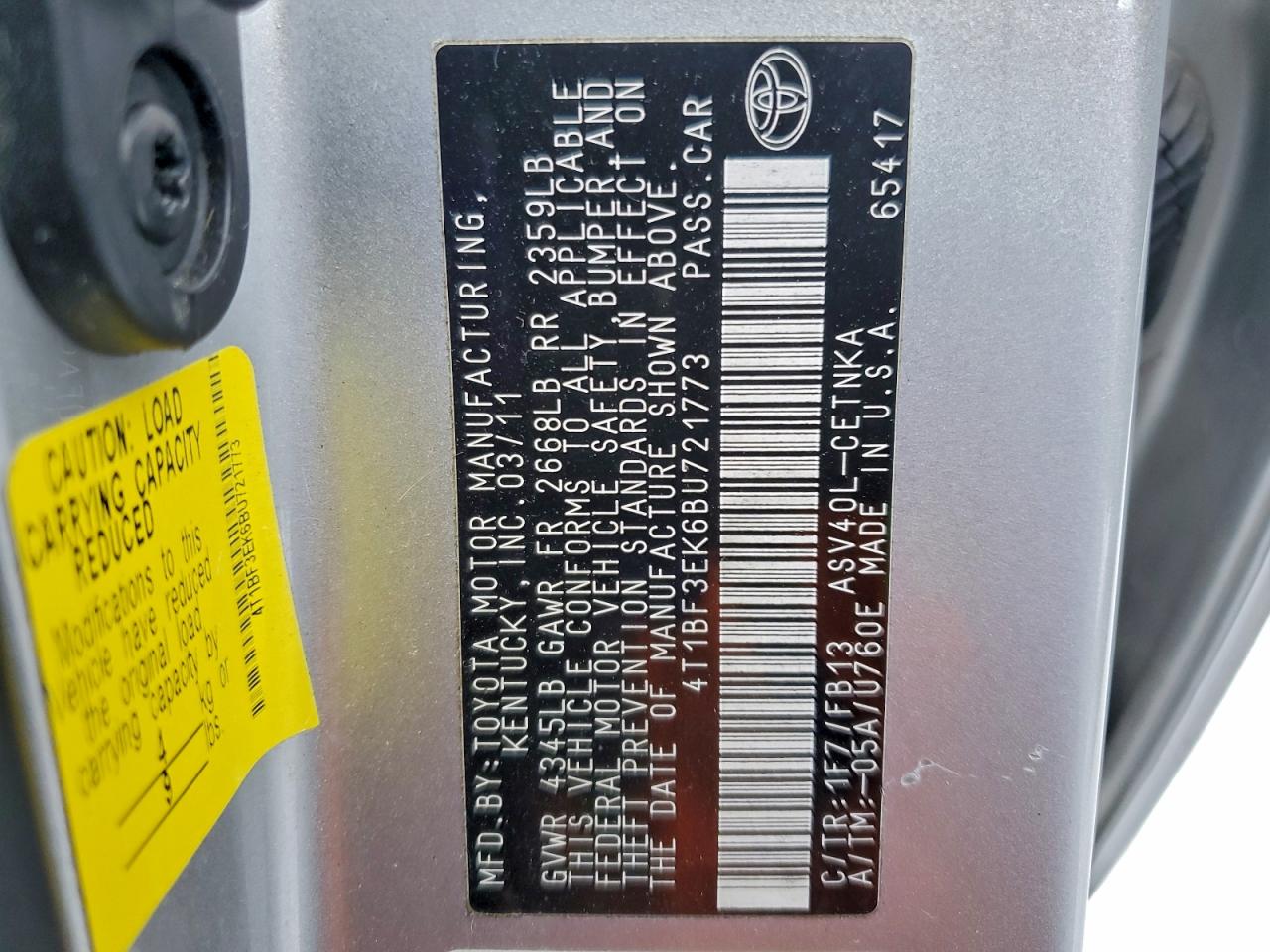 2011 TOYOTA CAMRY BASE photo 13