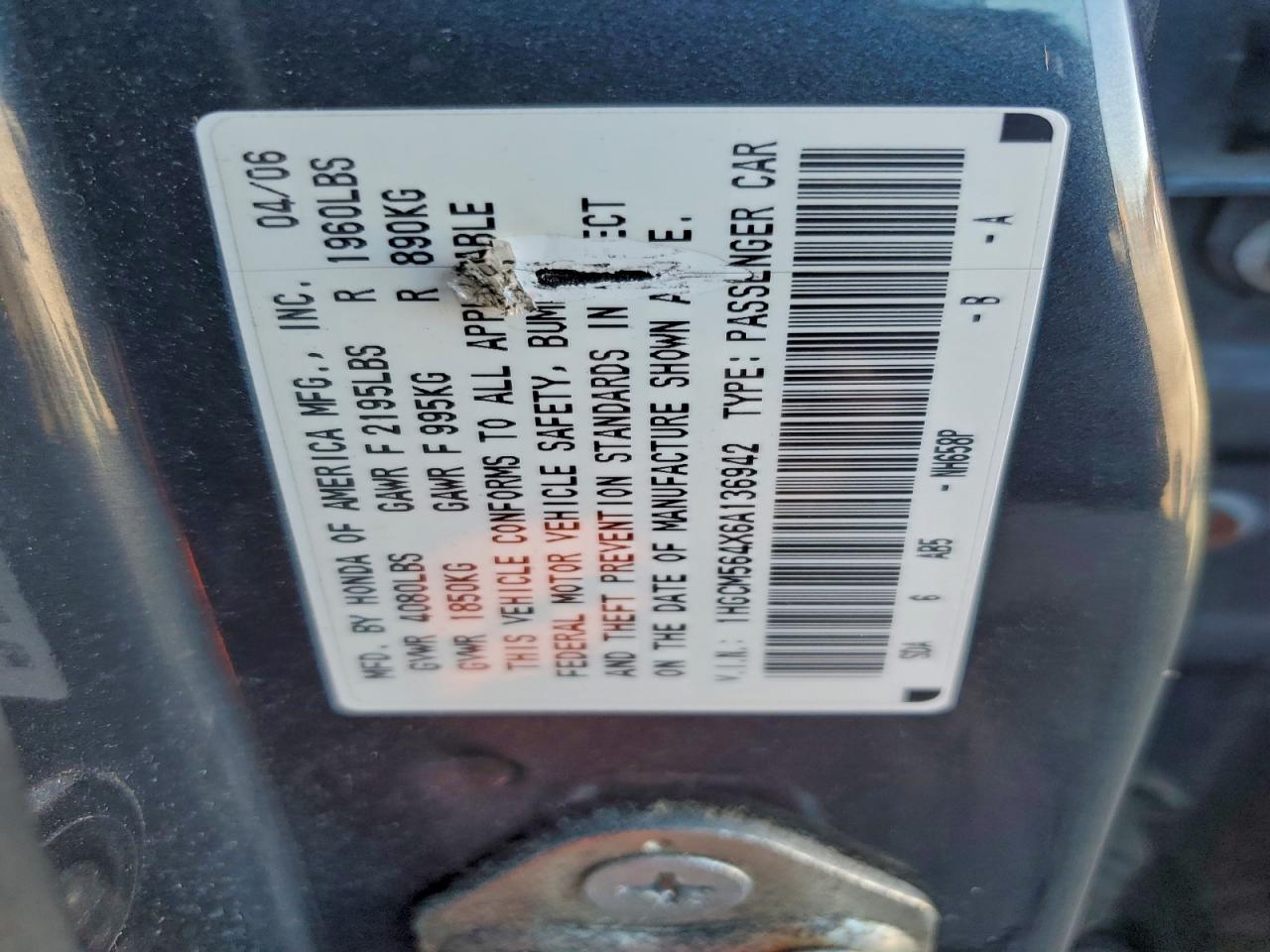 2006 HONDA ACCORD LX photo 12