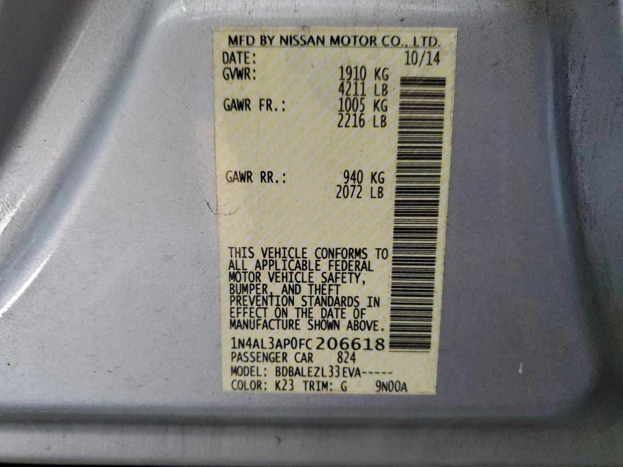 2015 NISSAN ALTIMA 2.5 photo 23