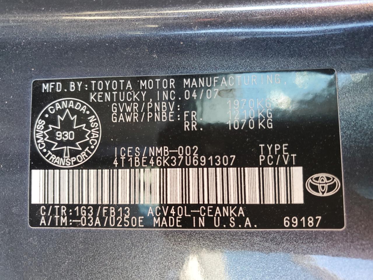 2007 TOYOTA CAMRY CE photo 13