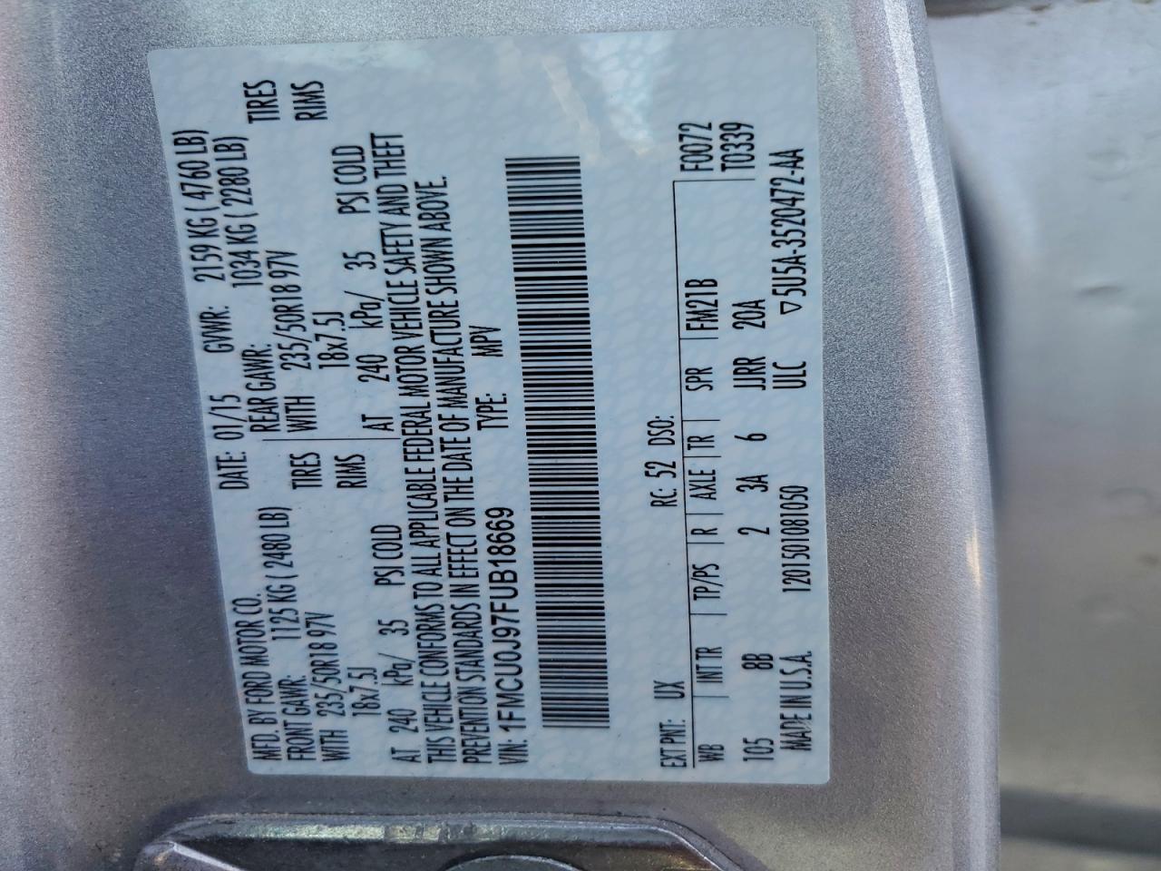 2015 FORD ESCAPE TITANIUM photo 13