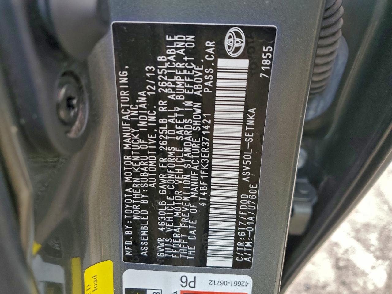 2014 TOYOTA CAMRY L photo 13
