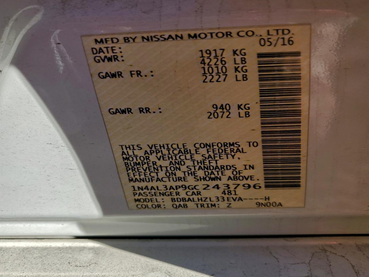 2016 NISSAN ALTIMA 2.5 photo 13