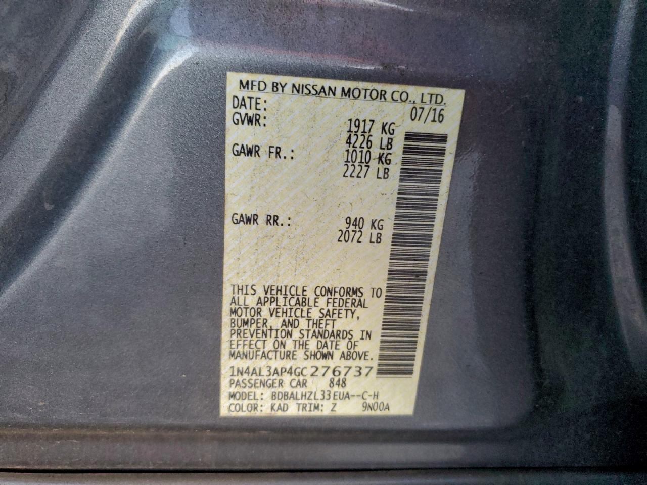 2016 NISSAN ALTIMA 2.5 photo 12