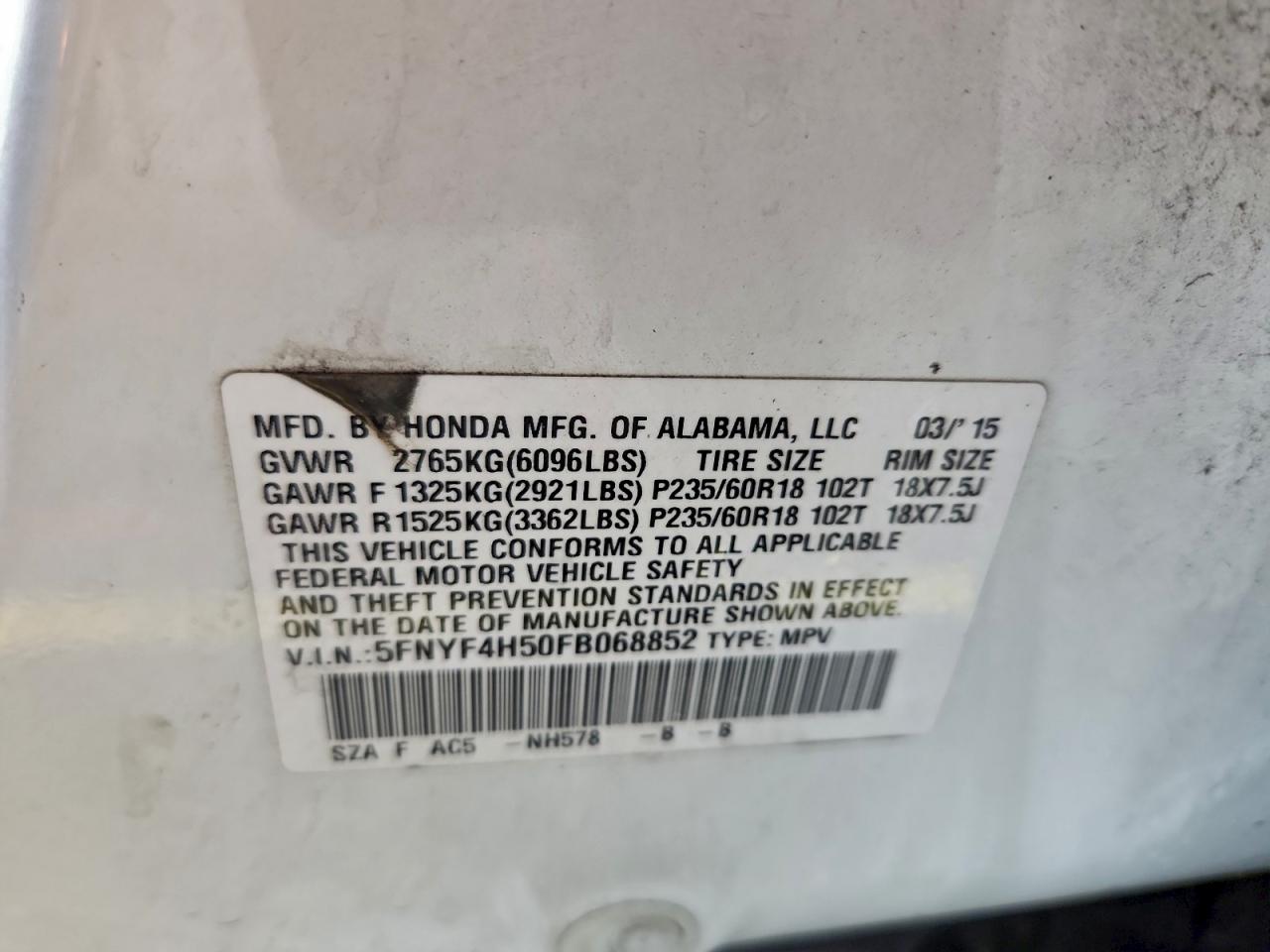 2015 HONDA PILOT EXL photo 13