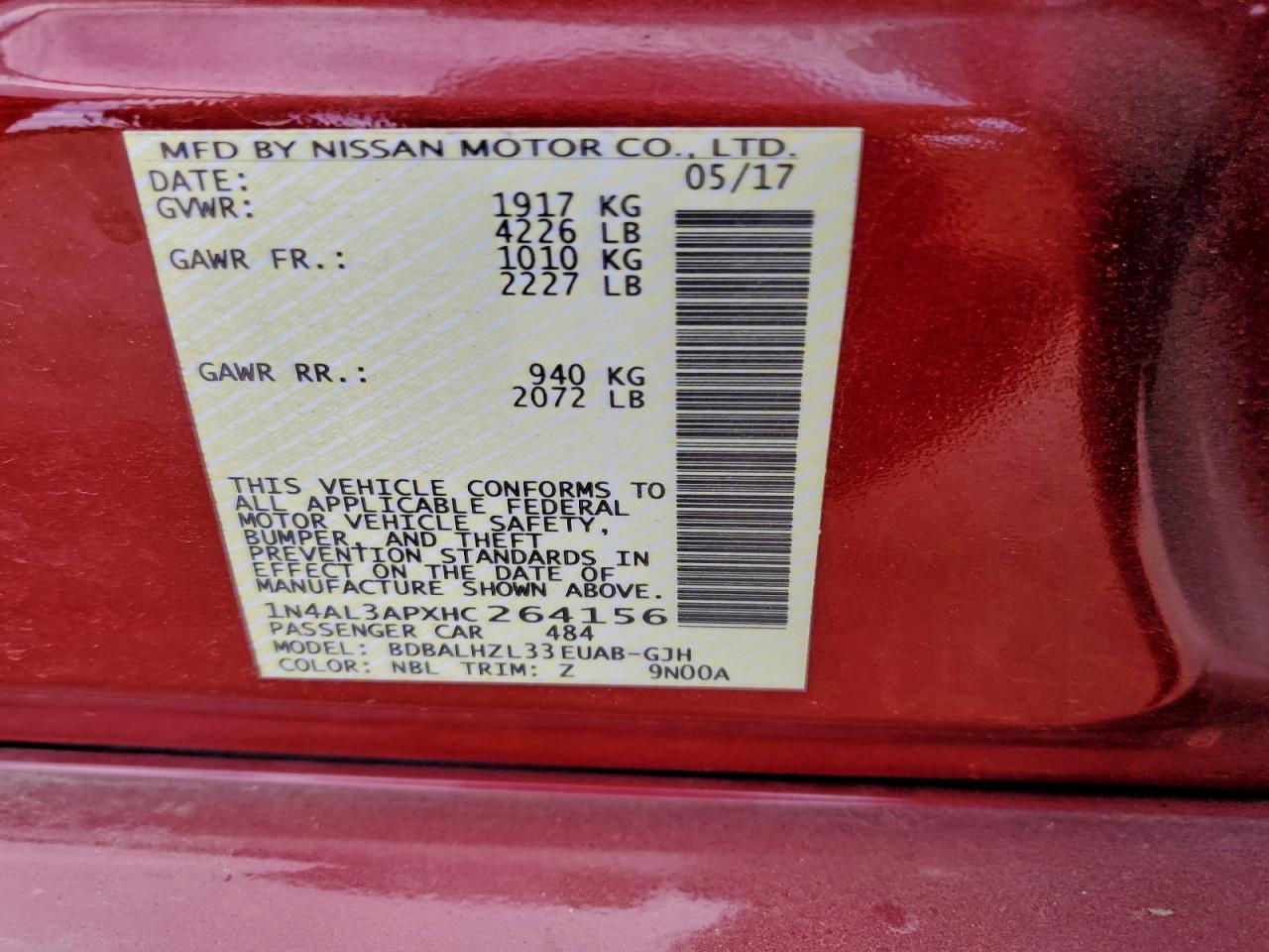 2017 NISSAN ALTIMA 2.5 photo 12
