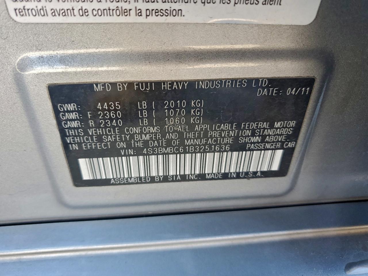 2011 SUBARU LEGACY 2.5I PREMIUM photo 12