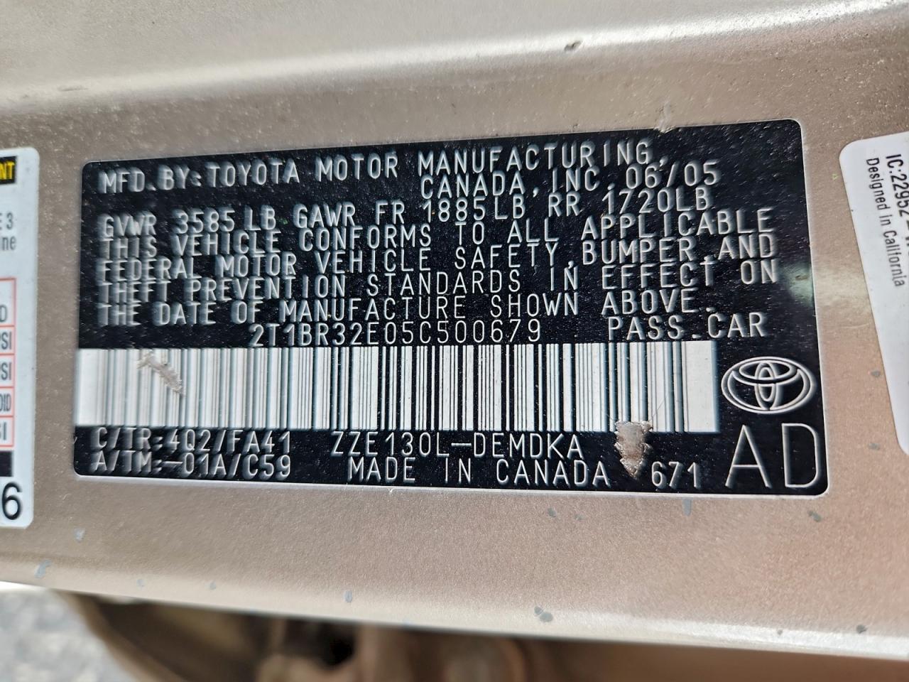 2005 TOYOTA COROLLA CE photo 12