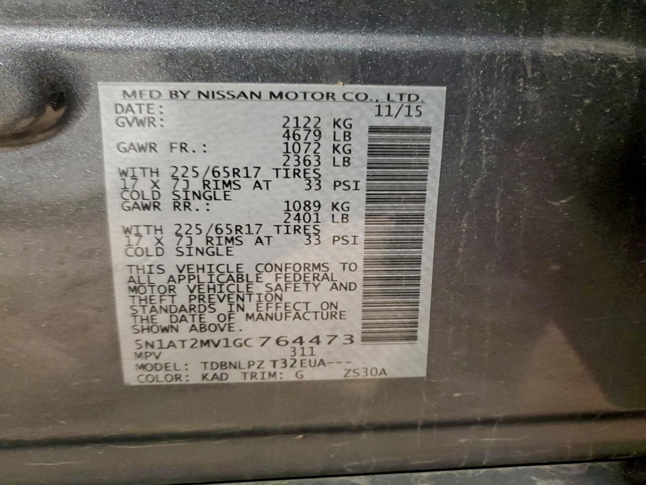2016 NISSAN ROGUE S photo 13
