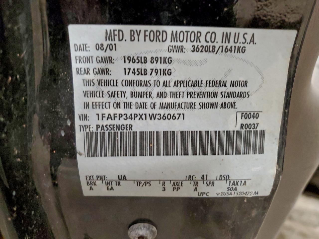 2001 FORD FOCUS SE photo 12