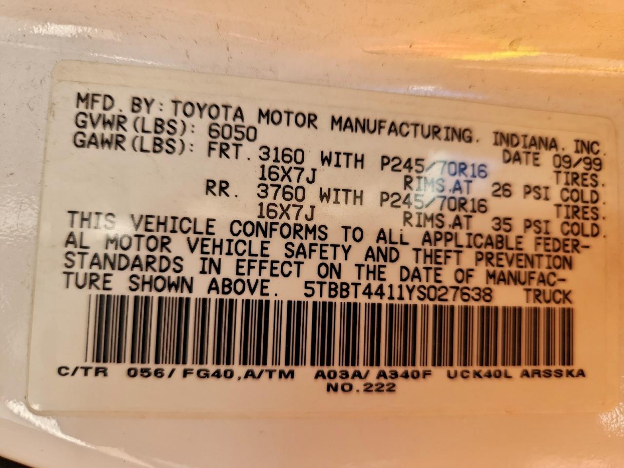 2000 TOYOTA TUNDRA ACCESS CAB photo 12