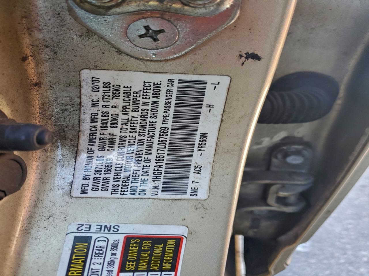 2007 HONDA CIVIC LX photo 12