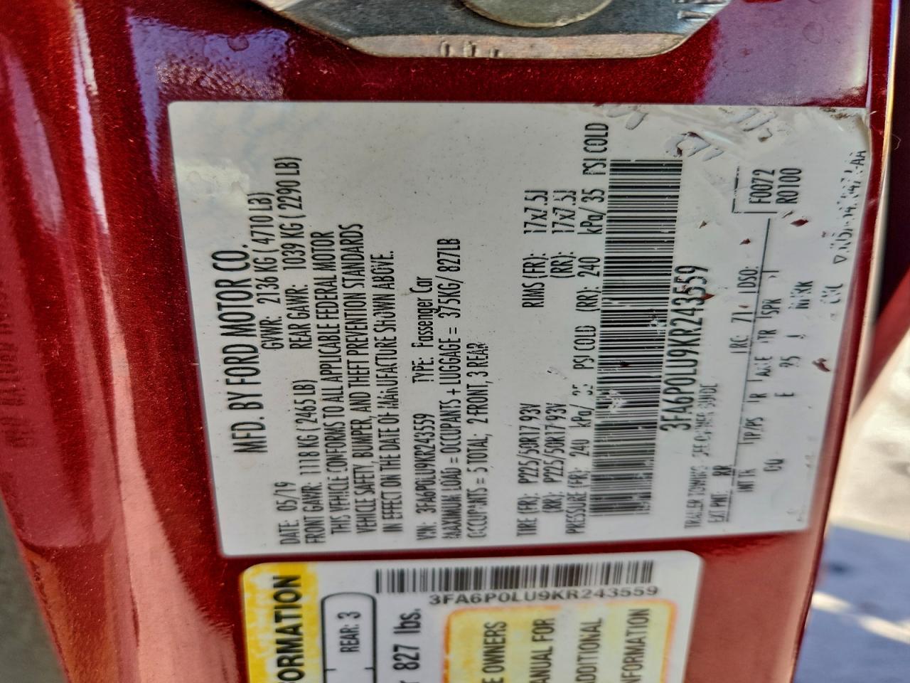 2019 FORD FUSION SE photo 12