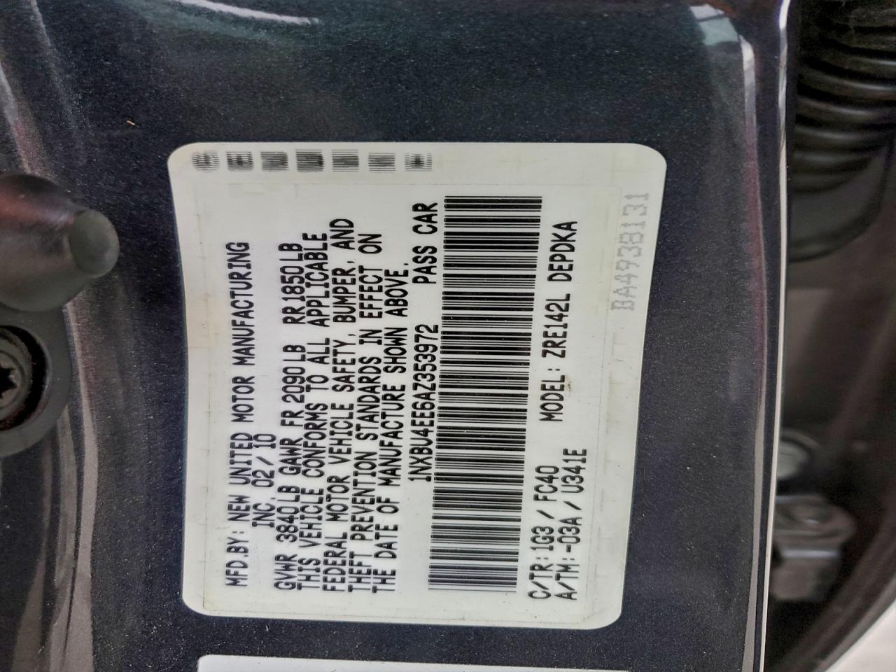 2010 TOYOTA COROLLA BASE photo 12